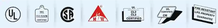 ใบรับรองคุณภาพจาก UL&EL (อเมริกา), CSA (แคนาดา), F Mark (ญี่ปุ่น), และ ISO 9001:2008:2015 โรงงานผู้ผลิตสายเคเบิล Hosiwell (Tapping machine)